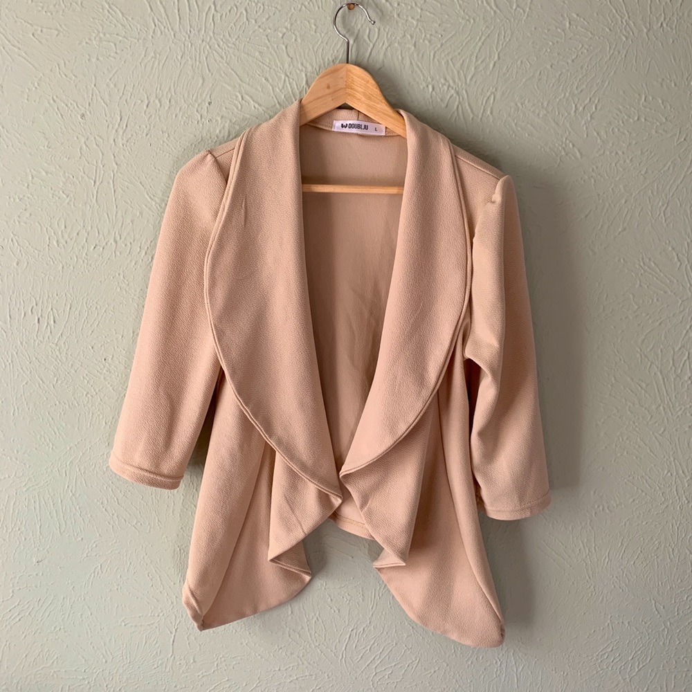Beige Shawl Collar Knit Blazer